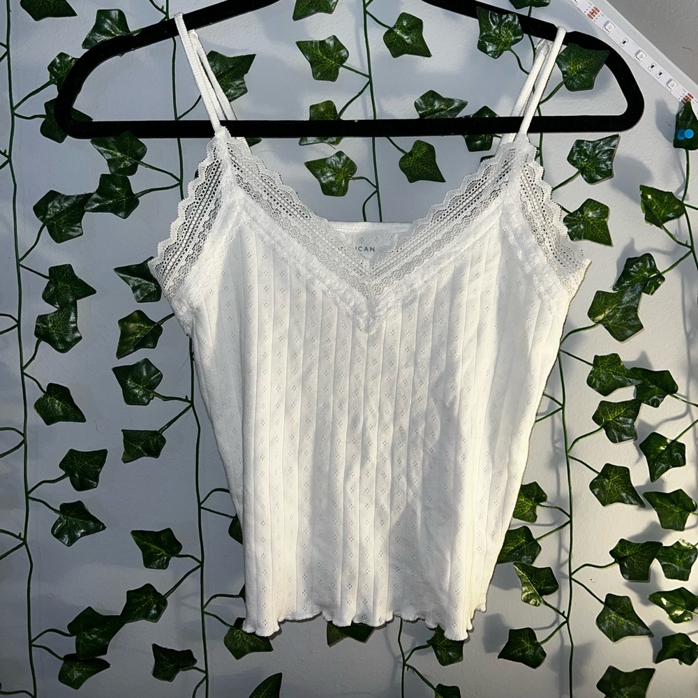 American Eagle Women’s Lace Trim White Cami